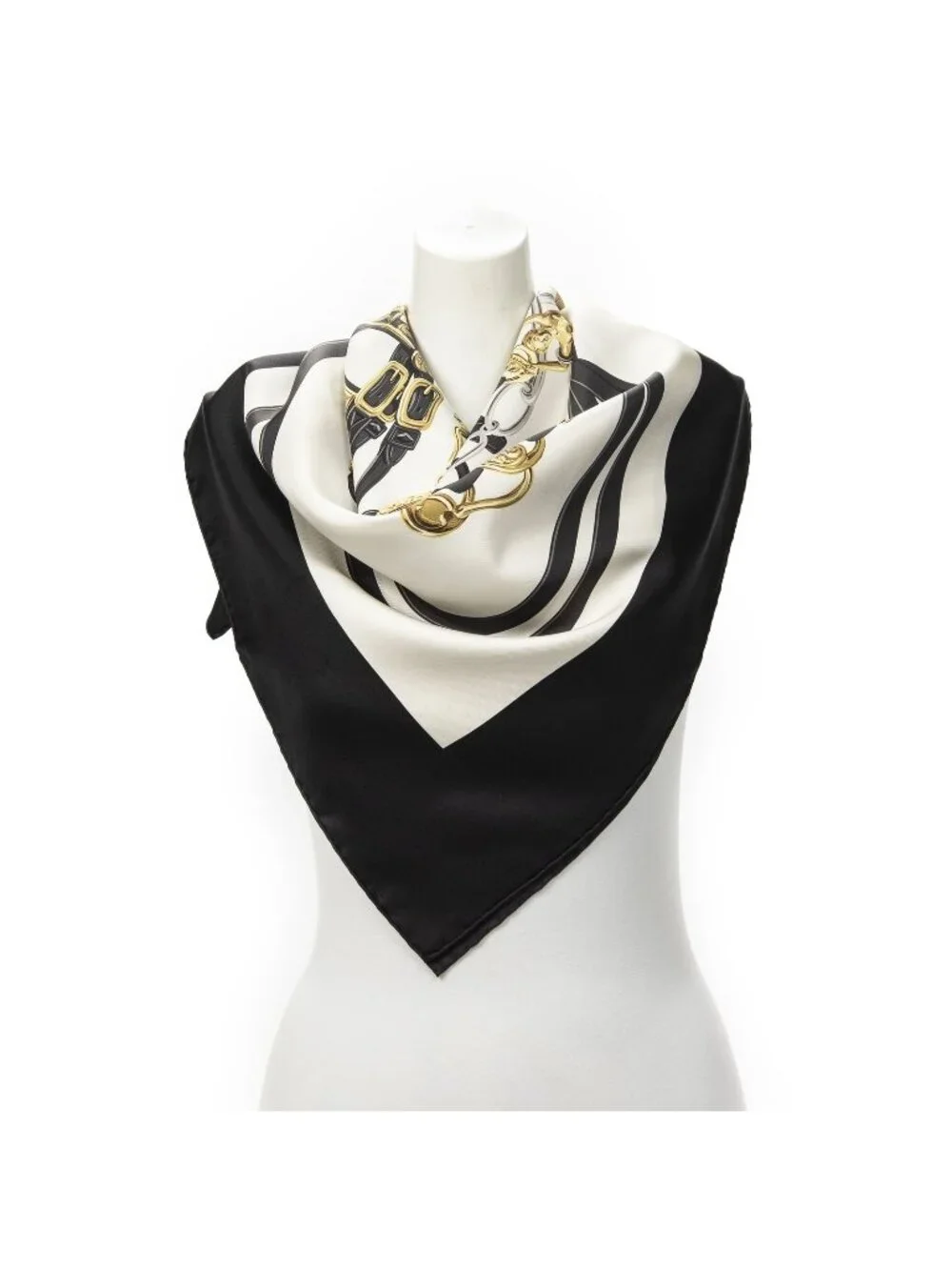 Hermes Scarf Black Ivory Twill Silk
